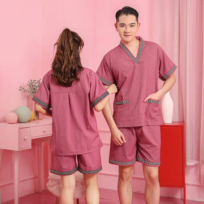 洗浴桑拿高端苎麻服男士按摩韩版款加肥情侣套装汗蒸服女大码