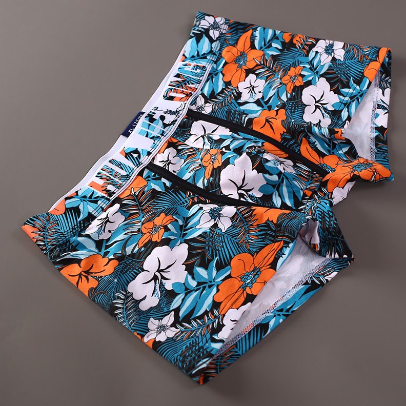 中腰设计平角裤印花四角裤头男生衩潮流青年印花纯棉睡裤男士内裤