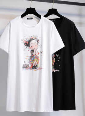 2025新款大码纯棉T恤女大版宽松短袖上衣夏季日系女式t恤打底衫