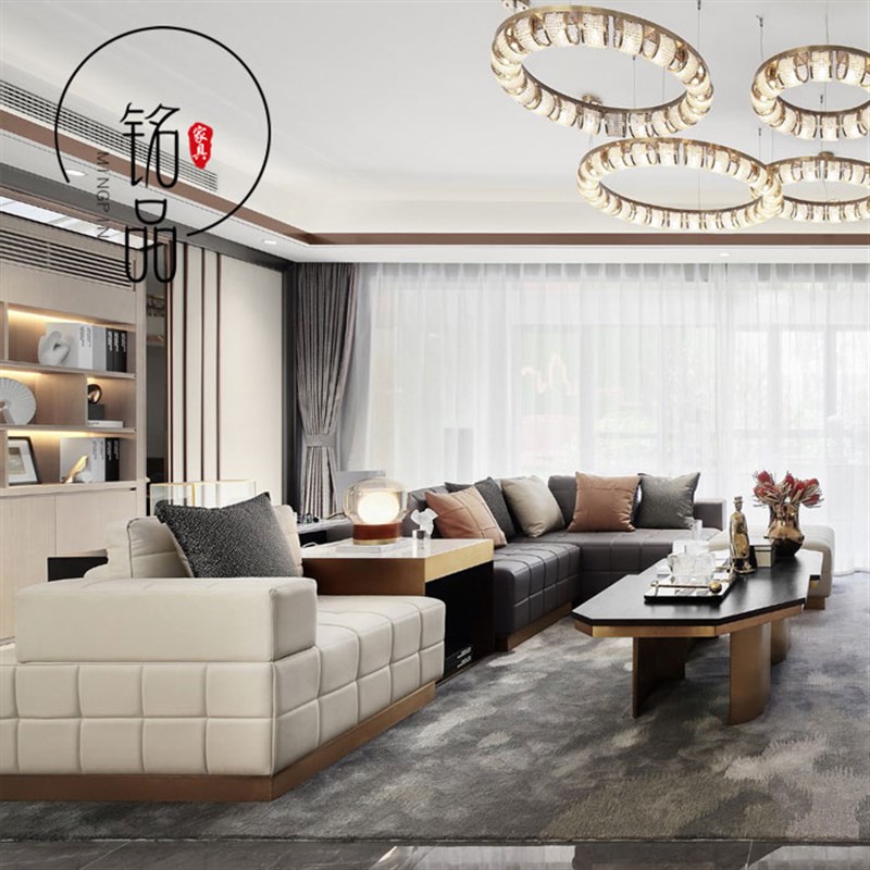 意式baxter科技布羽绒转角沙发轻奢异形真皮弧形设计师客厅小户型