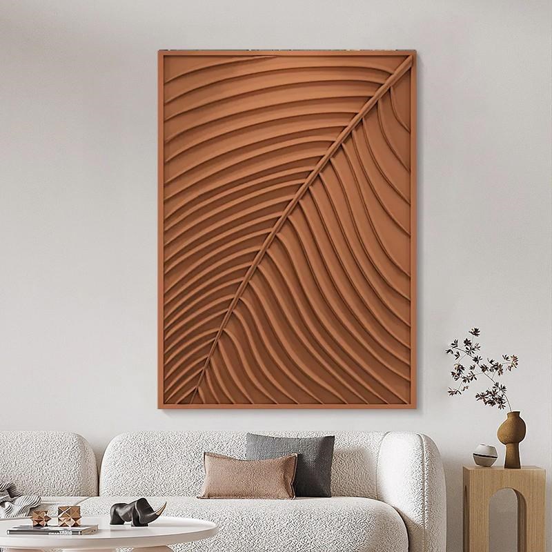 树叶浮雕入户玄关画客厅挂画立体雕刻实物画极简侘寂风轻奢装饰画图片