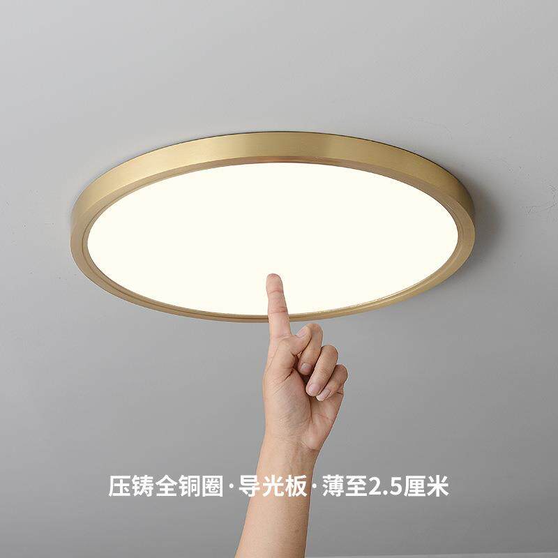 现代全铜吸顶灯纤薄卧室书房阳台衣帽间灯具北欧简约导光板LED
