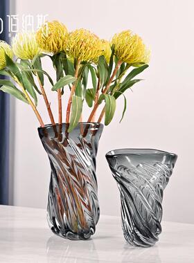 现代简约烟灰色琉璃电视柜客厅插花富贵竹花瓶玻璃透明居家摆件