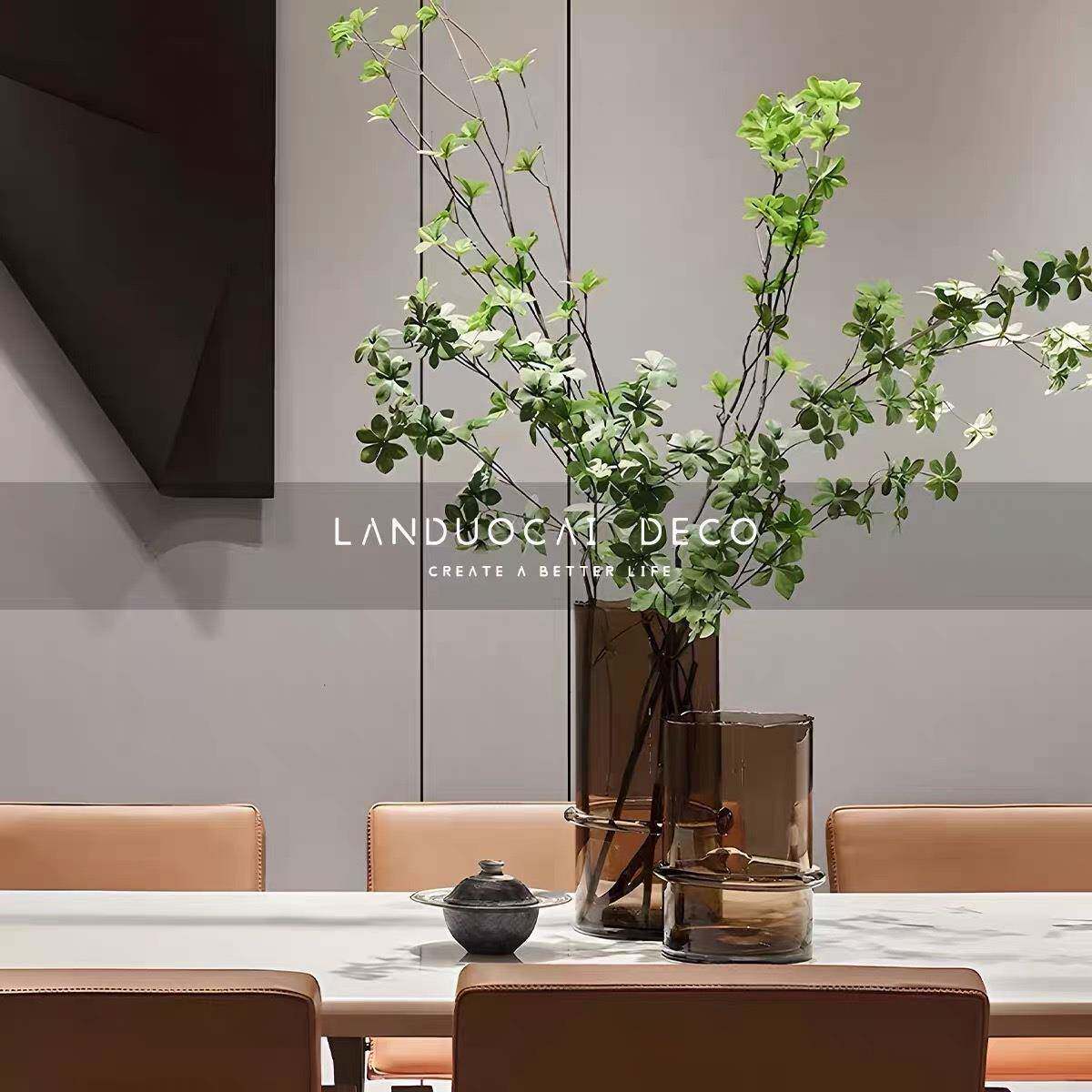 现代简约设计师花器摆件不规则直筒琉璃花瓶客厅餐桌轻奢透明插花