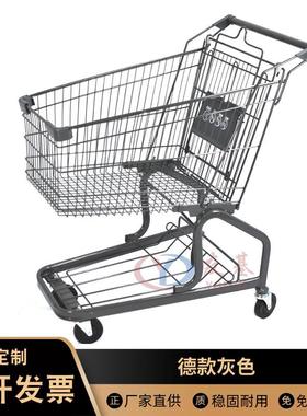 超市双层德款购物车灰色240L理货车工厂直车双层购物手推车