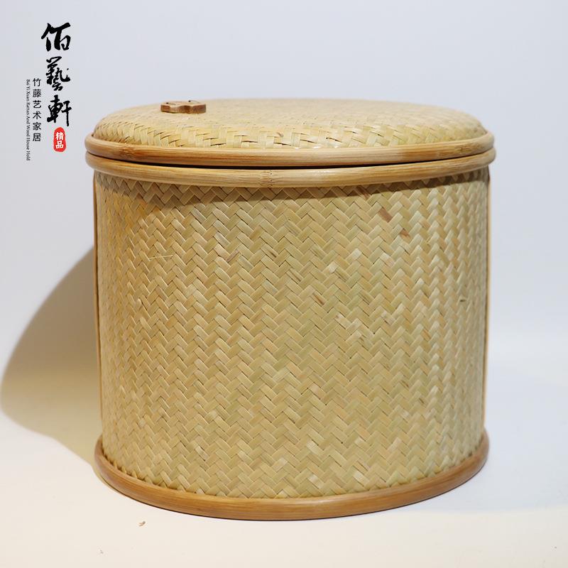 佰艺轩复古大号竹编篮子茶饼篮精品收纳篮果篮茶具篮