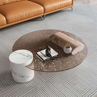 意式轻奢圆形水波纹茶几组合客厅小户型创意简约大理石玻璃边几