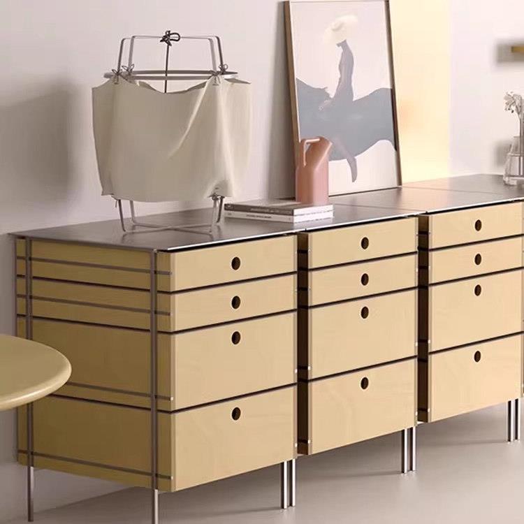 桦木斗柜简约海洋板餐边柜四斗柜收纳柜多层实木落地不锈钢吧台柜