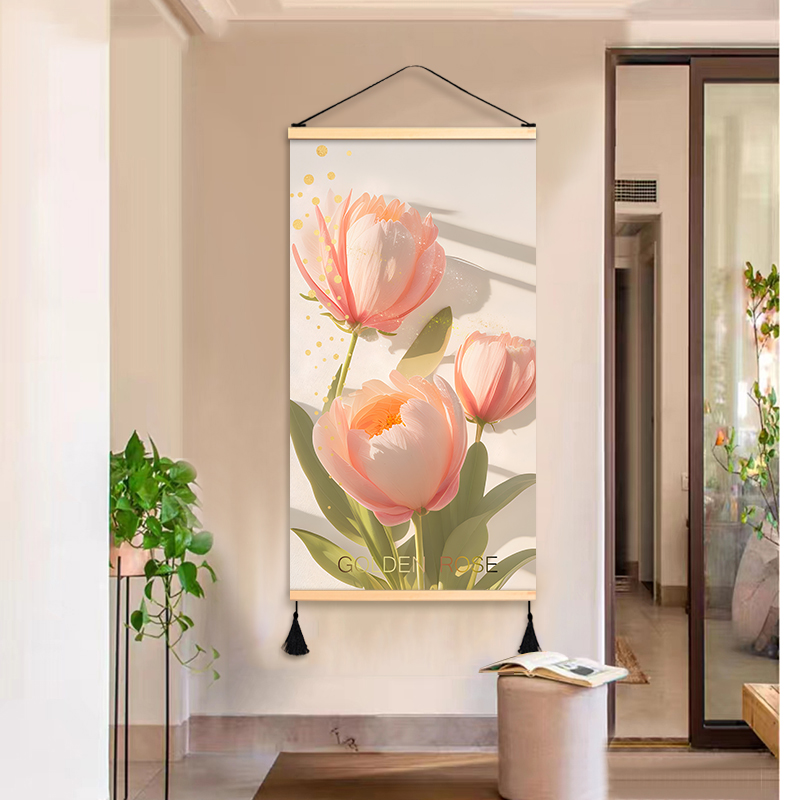 奶油风花卉郁金香玄关挂画入户走廊饭厅装饰画背景墙卧室布艺壁画图片