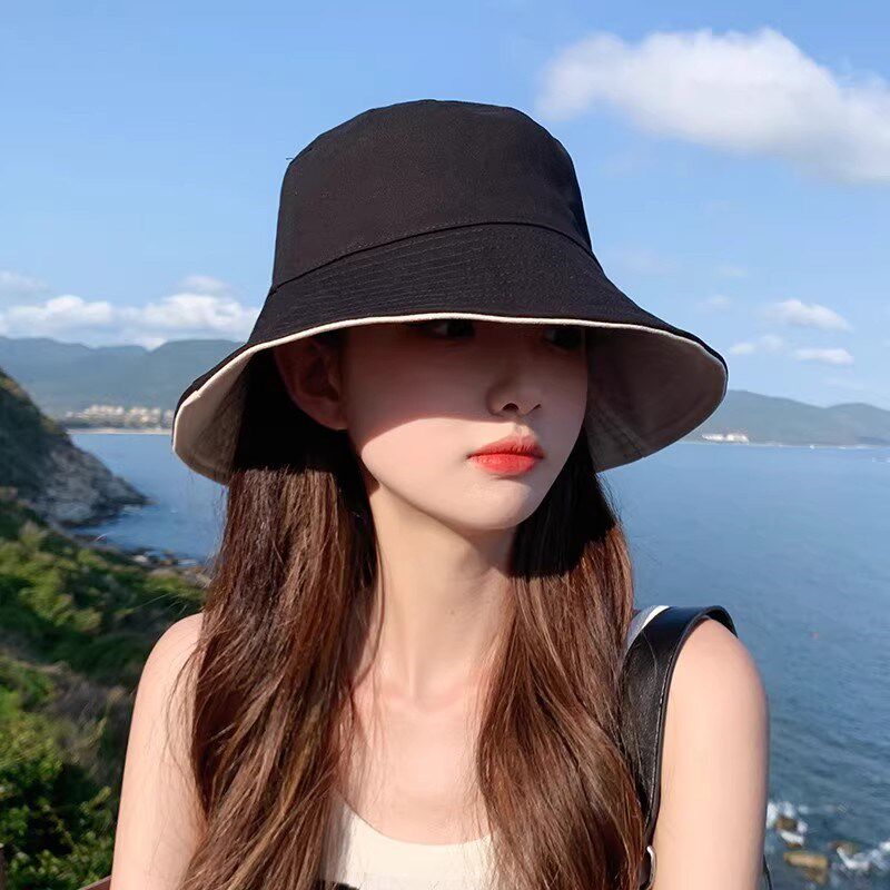 双面渔夫帽女夏季薄款防晒遮阳黑色渔夫女帽子夏天百搭时尚韩版潮