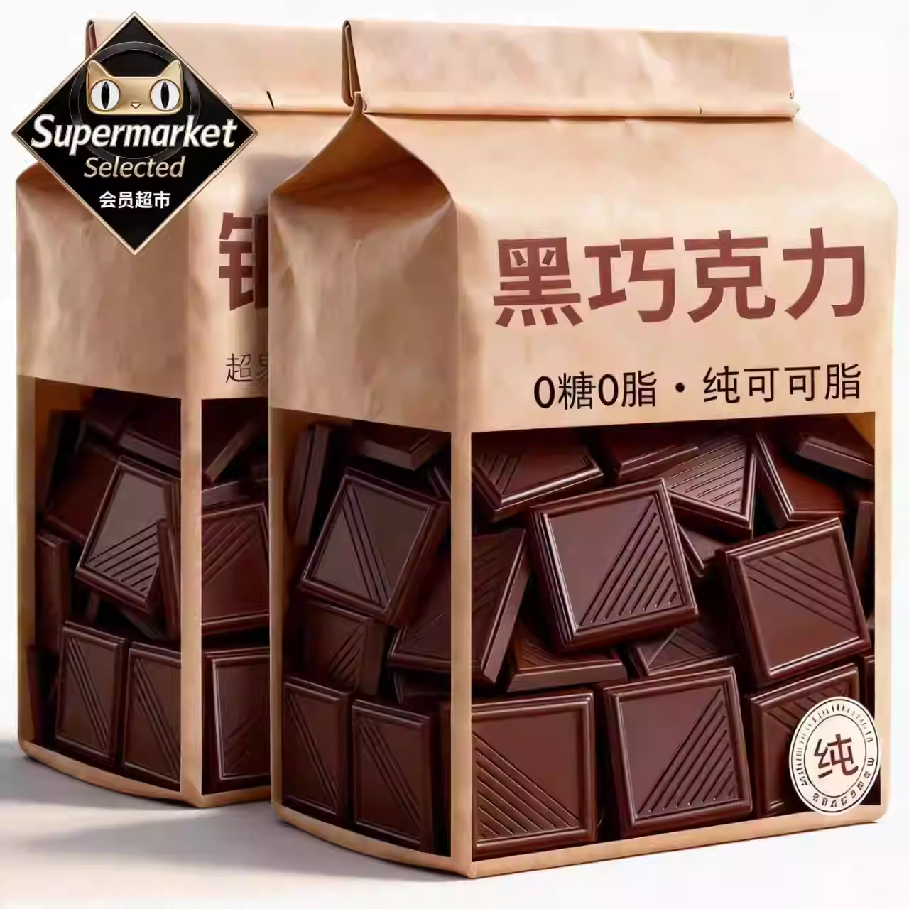 纯黑巧克力俄罗斯风味0脂无蔗糖健身代餐进口零食低脂解馋旗舰店