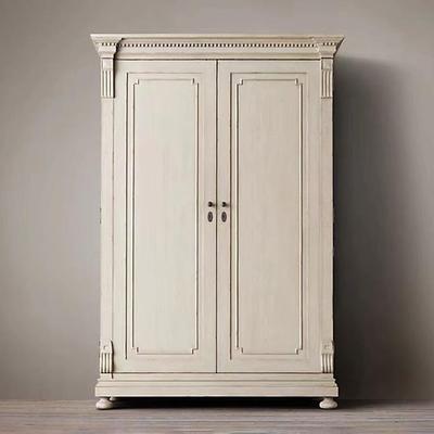 美式复古实木衣柜橡木法式白色储物柜卧室现代两门衣橱做旧款