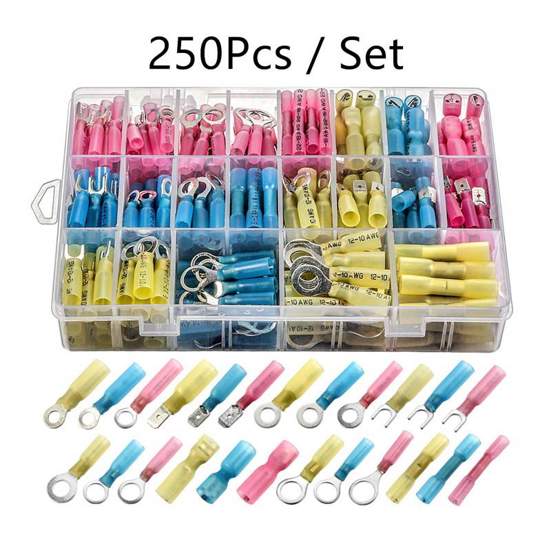 250PCS盒装热缩端子组合套装铲状6.3公母端子防水绝缘接线端子
