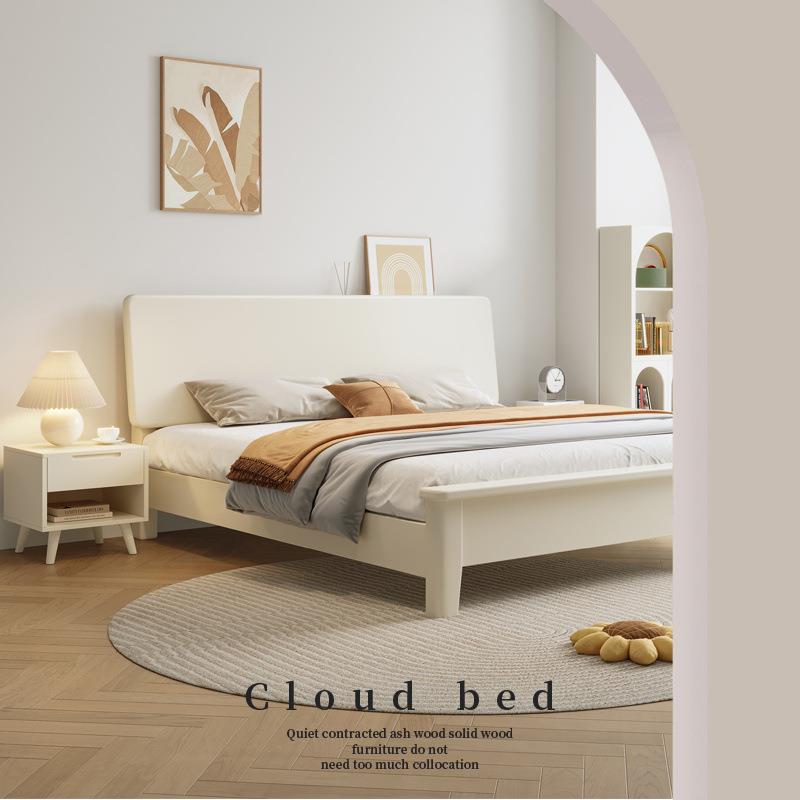 北欧实木床现代简约白色床高箱储物1.8主卧双人床奶油风网红民宿