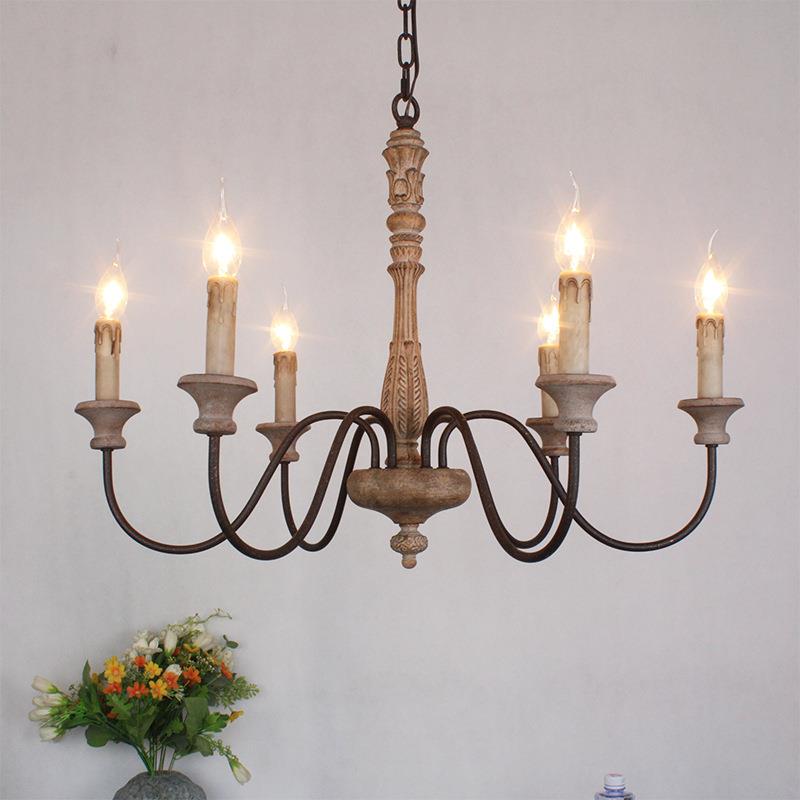 美式乡村蜡烛餐厅复古吊灯日式中古田园法式欧式卧室客厅原木灯具