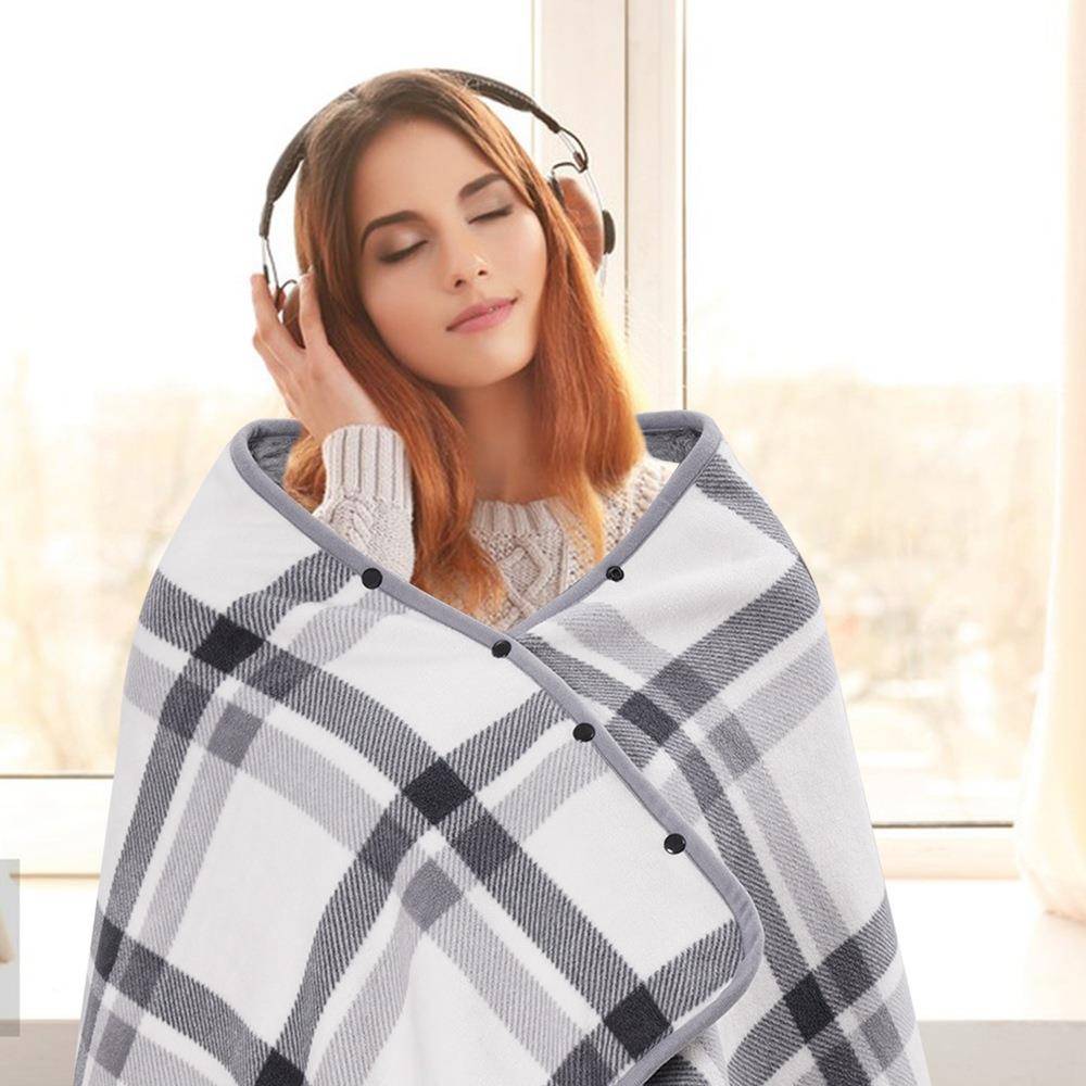 USB发热大披肩5V发热红格毛毯USB电热披肩工厂