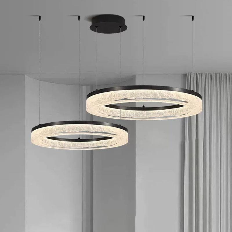 意式极简客厅吊灯现代简约高端树脂冰川灯别墅大厅圆圈主灯餐厅灯