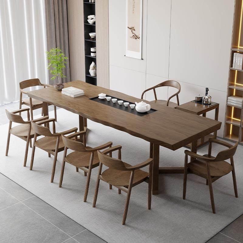 茶台实木茶桌椅组合新中式泡茶桌客厅大板胡桃木色办公室原木茶几