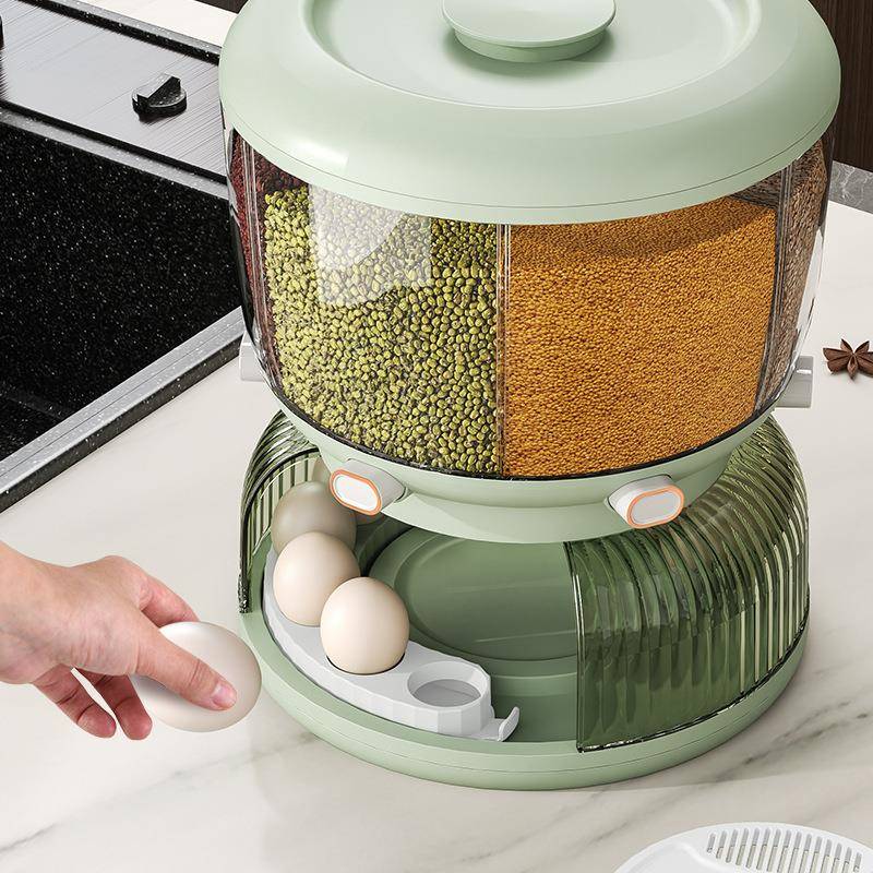 多功能家用储米桶厨房旋转密封防虫鸡蛋架收纳盒五谷杂粮分格米桶