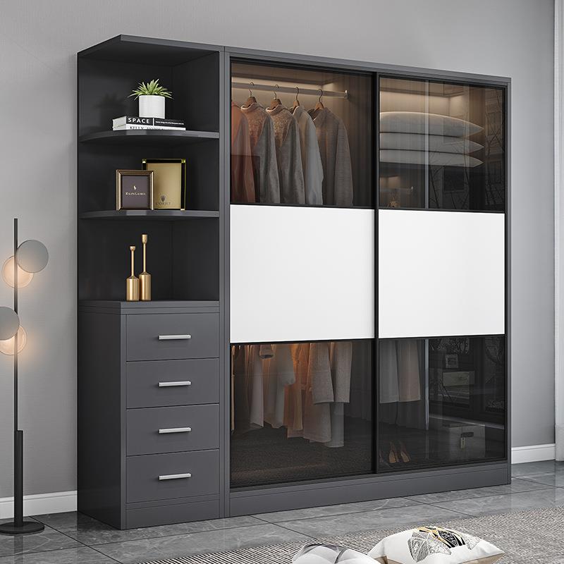 5YA1衣柜家用卧室实木柜子简约现代大衣柜轻奢小户型推拉门玻璃门