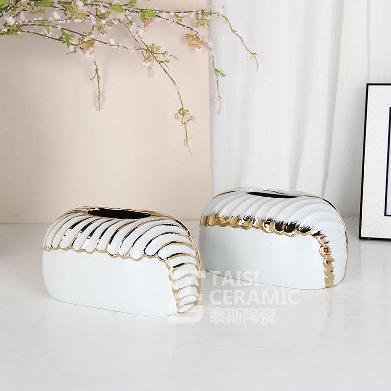 轻奢陶瓷纸巾盒客厅茶几北欧抽纸盒创意装饰摆件家居卧室纸抽盒
