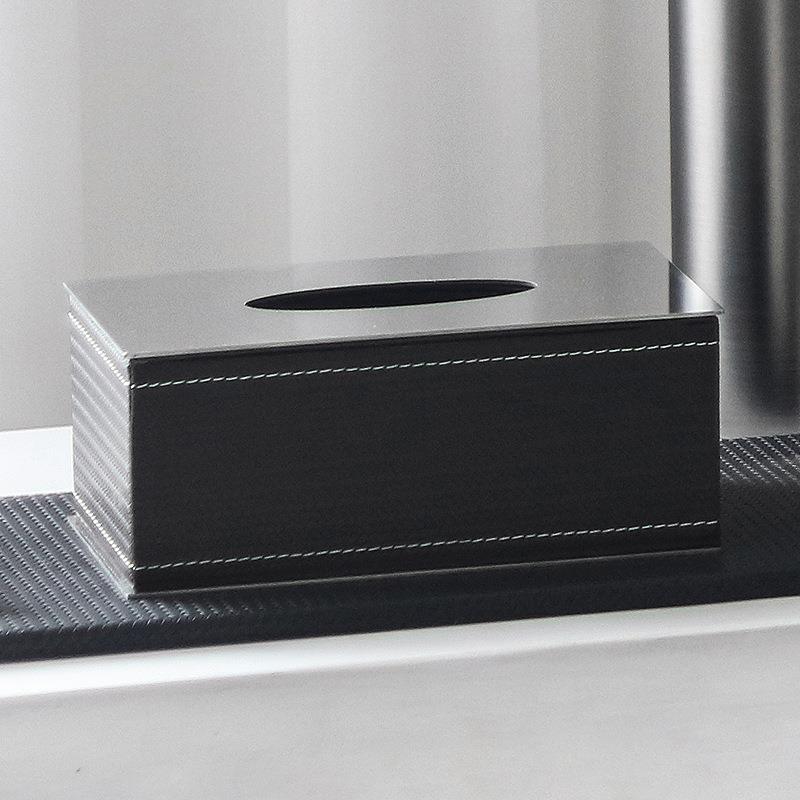 轻奢高级感皮质纸巾盒现代桌面客厅斜纹编织皮革抽纸盒样板房饰品