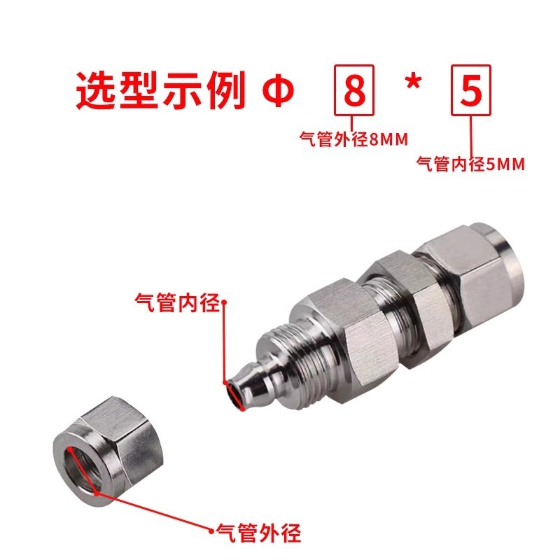304不锈钢隔板卡套转快拧接头变径穿板穿墙气源PU软硬管转换接头