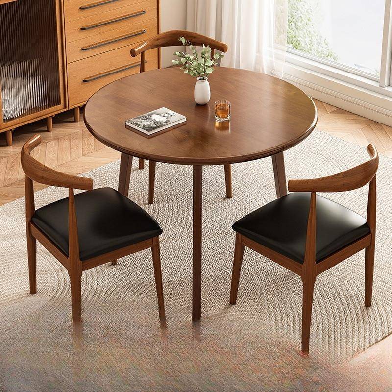 R$H全实木小圆桌家用小户型圆形餐阳台茶几现代简约洽谈桌椅组合