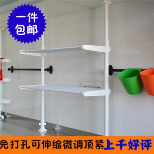 2U8K顶天立地式免打孔免钉厨房烤箱锅碗瓢盆调料置物架双层收纳架