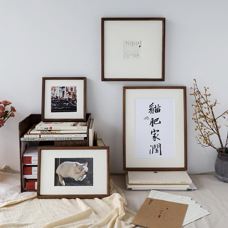 美式黑胡桃相框洗照片做成木质相框挂墙来图书法字画装裱实木画框