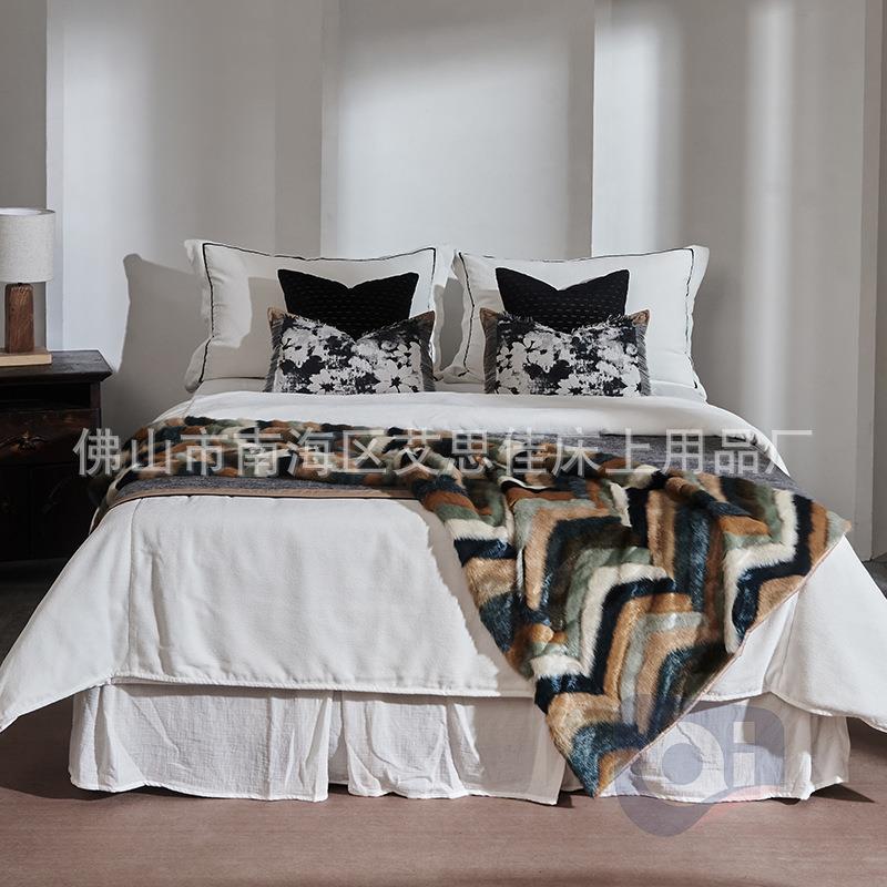 现代轻奢样板间床上用品设计高级感软装抱枕毛毯组合样板房十件套