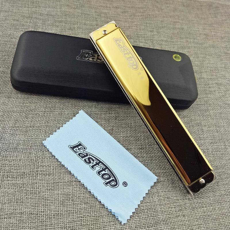 东方T2410口琴24孔口琴重音口琴C调金色银色皮盒