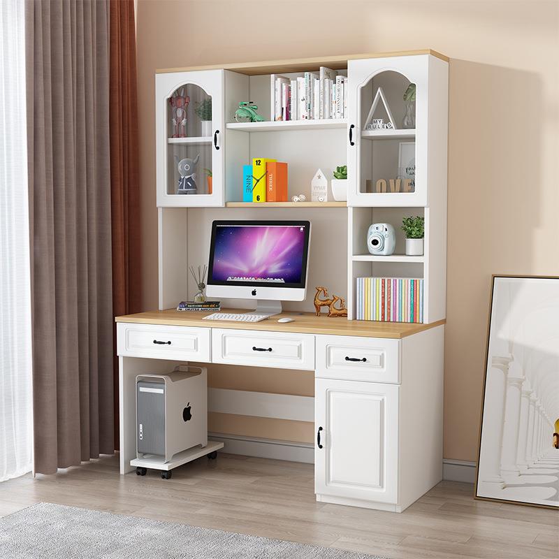 W*书桌书架组合女孩卧室电脑桌家用儿童学习桌书柜一体实木写字桌