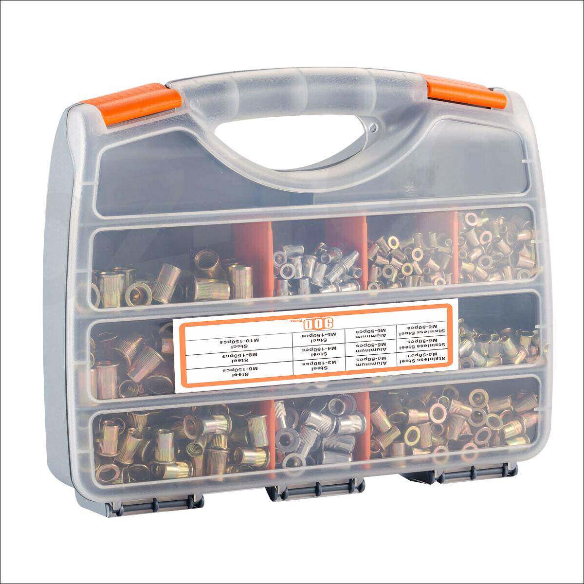 900PCS盒装套装铝拉铆不锈钢镀彩锌竖纹螺母组合铆螺母