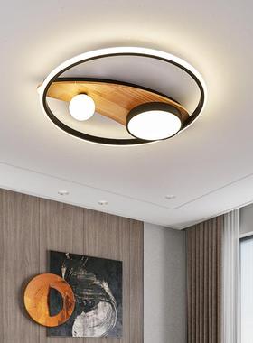 卧室灯led吸顶灯原木温馨双圆形主卧房间大气北欧木艺小客厅灯具