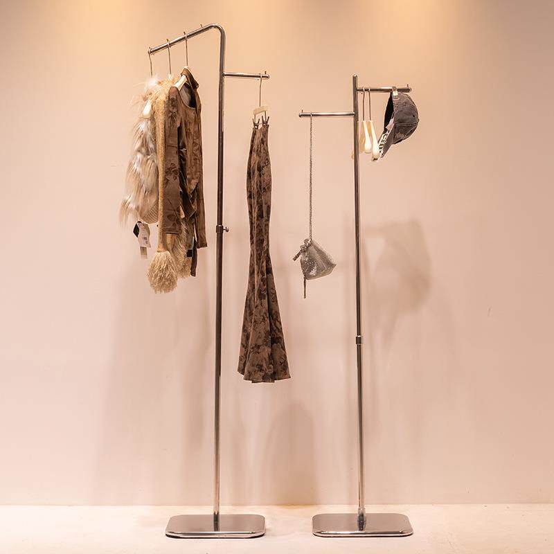 不锈钢正挂展示架落地架银色衣帽架服装店陈列货架女装衣服挂衣架