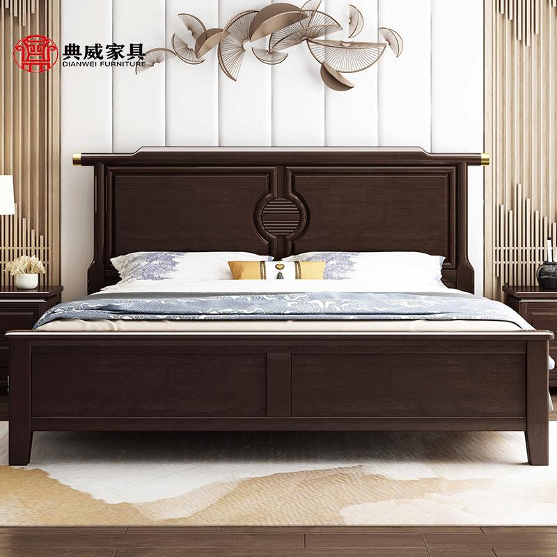 新中式实木床橡胶木高箱床1.5米1.8m双人床经济型中式主卧婚床