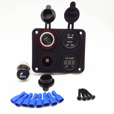 改装四合一点烟器总成汽车数显电压表+USB车充+点烟器电源母座