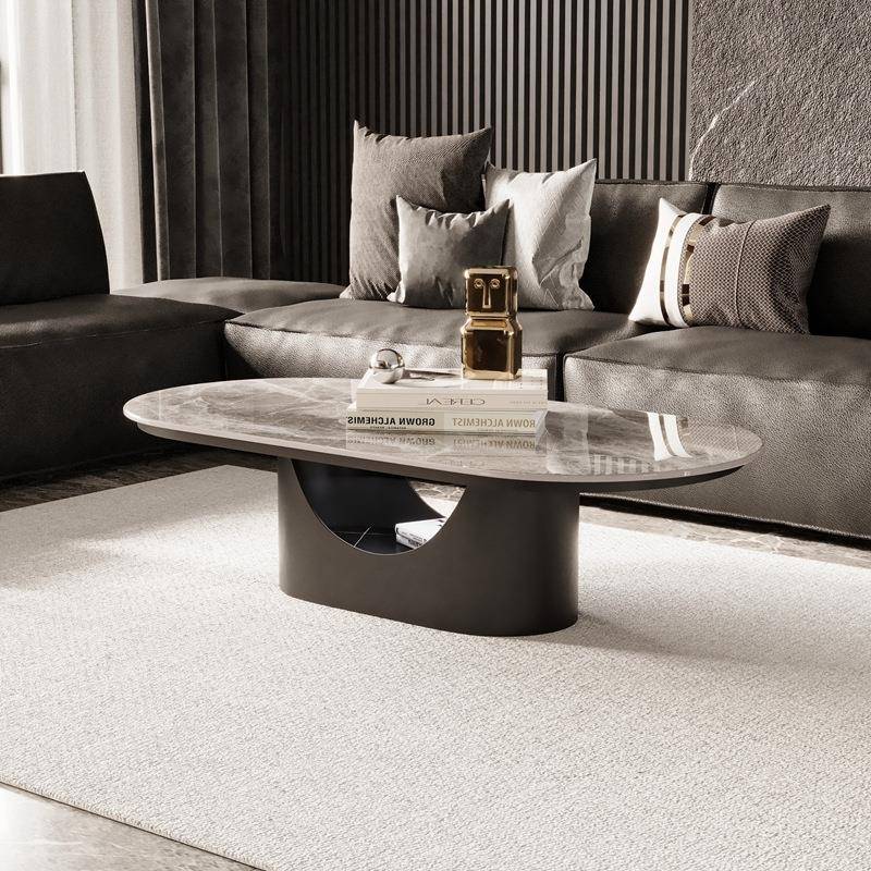 2023新款网红意式极简岩板茶几桌客厅家用小户型办公室茶几椭圆形