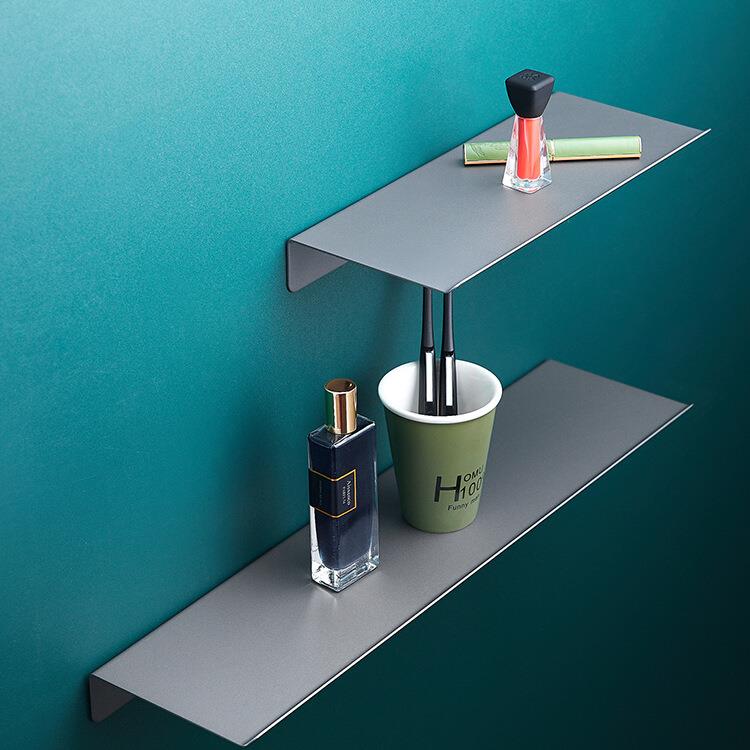 枪灰色免打孔双用一字板卫生间洗漱台镜前置物隔板不锈钢置物架