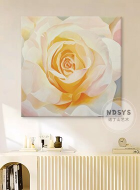 奶油风黄色玫瑰写实手绘油画牡丹花开富贵客厅装饰画入户玄关挂画