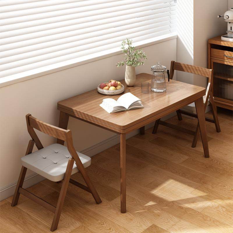 实木腿折叠餐桌家用小户型吃饭桌子简约现代客厅长方形餐桌椅组合