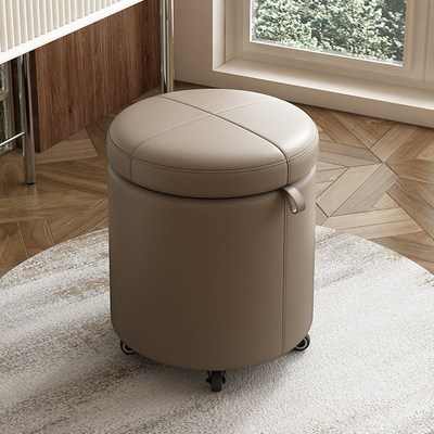 储物化妆凳轻奢高级感滑轮小尺寸梳妆凳2024新款实木中古矮凳圆凳