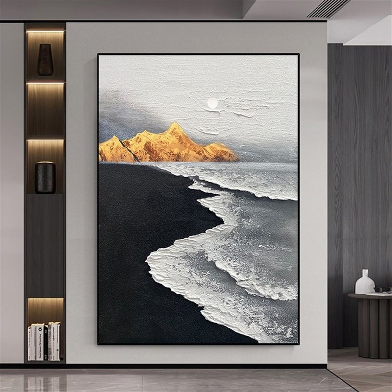 手绘油画立体抽象黑白橙装饰画现代玄关肌理画客厅餐厅背景墙挂画图片
