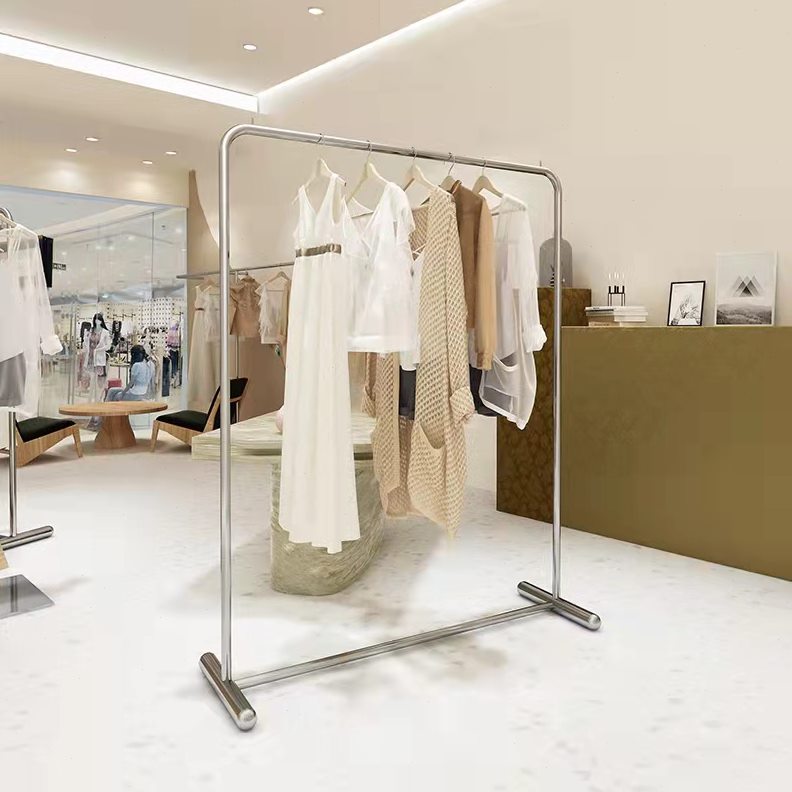 中岛银色店男女落地不锈钢拉丝服服装展示架