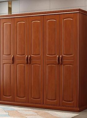 中式实木衣柜新卧室组装经济型三四五六门衣橱三开门木质家用衣柜