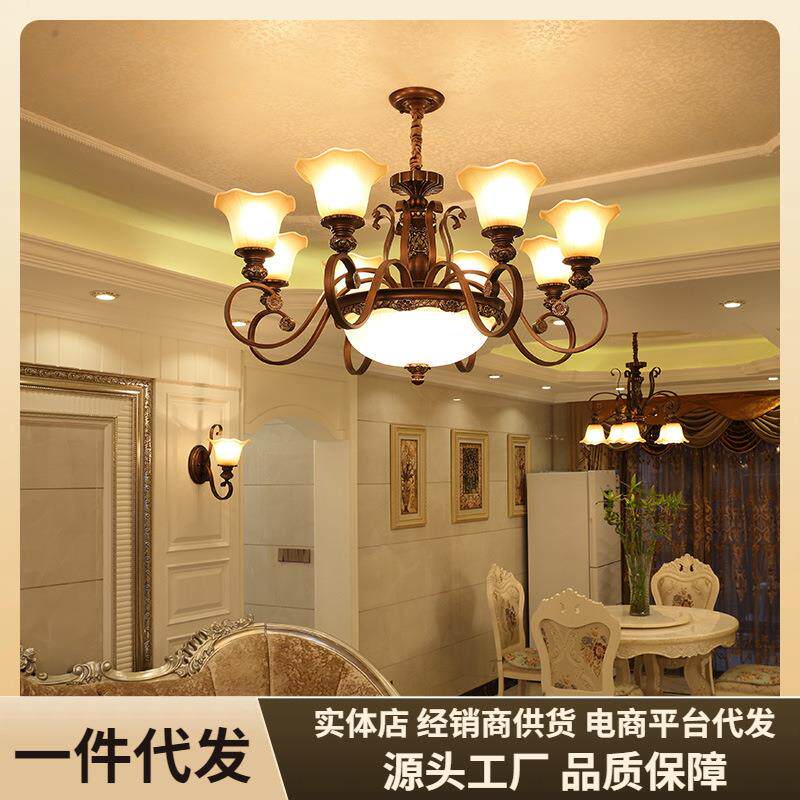 美式乡村复古吊灯客厅主灯铁艺仿古别墅奢华大气餐厅卧室树脂灯具