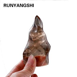 天然茶水晶原石打磨雕刻火炬火焰小摆件风风火火家居风水水晶摆件