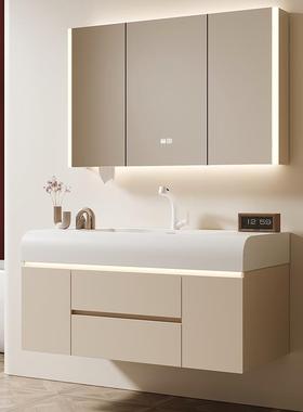 A9L新款奶油风浴室柜组合肤感陶瓷一体盆洗手池柜洗脸洗漱台组合