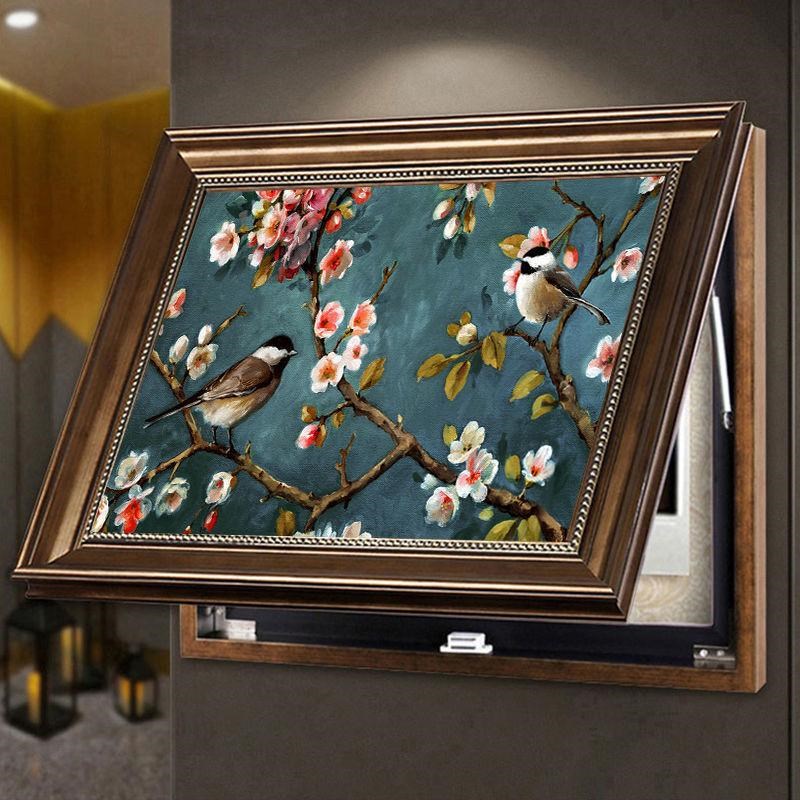 美式电表箱装饰画免打孔遮挡配电箱推拉式强弱开关电闸盒欧式挂画图片